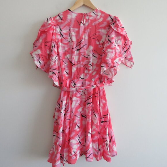 CLAUDIE PIERLOT Rabanel 100% Silk Crepe De Chine Abstract Print Ruffle Dress NWT - Picture 10 of 15